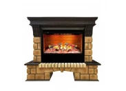 Электрокамин с широким очагом 3D Real-flame Stone Brick 26 с очагом 3D Helios 26