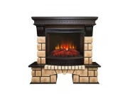 Электрокамин с широким очагом 2D Real-flame Stone Brick 25/25,5 с очагом Evrika 25,5 LED