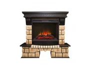 Электрокамин с широким очагом 2D Real-flame Stone Brick 25/25,5 с очагом Sparta 25,5 LED